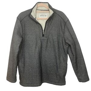 Orvis Mens Quarter Zip Sherpa Lined Pullover Jacket Sz M Grey Tweed Hiking